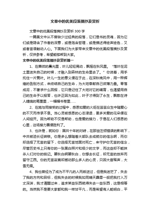 文章中的优美段落摘抄及赏析300字