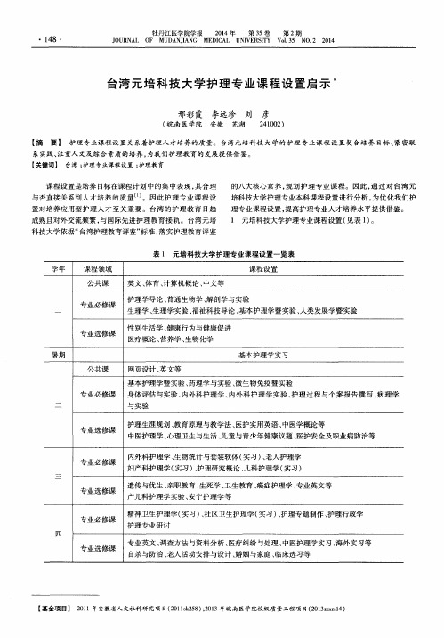 台湾元培科技大学护理专业课程设置启示