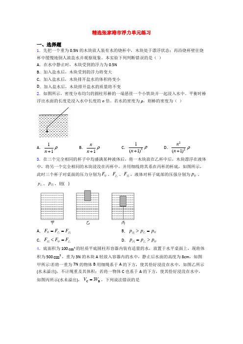 精选张家港市浮力单元练习