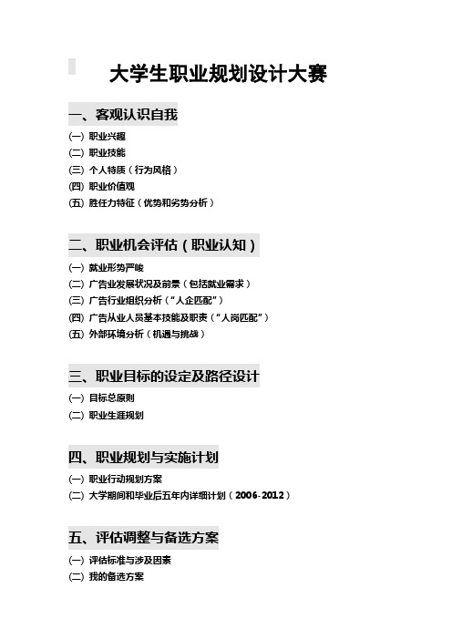 大学生职业规划设计大赛参考模板