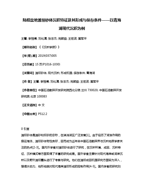 陆相盆地滩坝砂体沉积特征及其形成与保存条件——以青海湖现代沉积为例