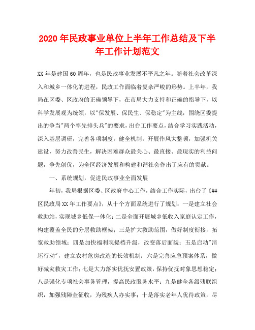 2020年民政事业单位上半年工作总结及下半年工作计划范文