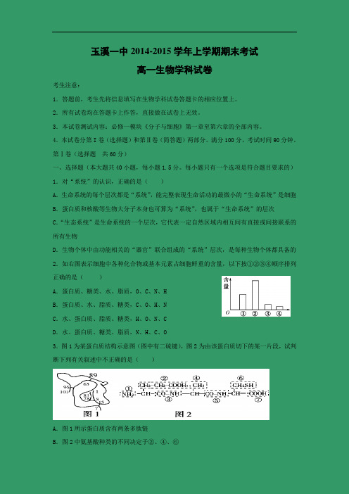 玉溪一中2014-2015学年高一上学期期末考试生物试题及答案