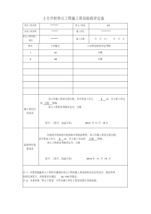 水利水电工程土方开挖单元工程质量验收评定表(新)