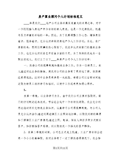 房产置业顾问个人计划标准范文（五篇）