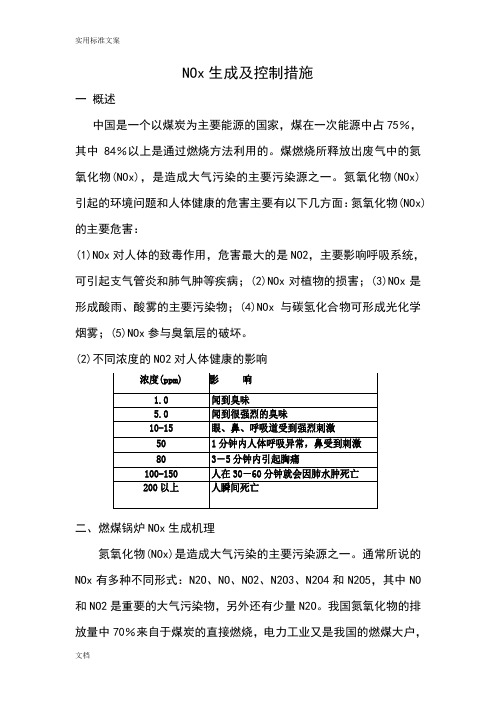 NOx生成及控制要求措施