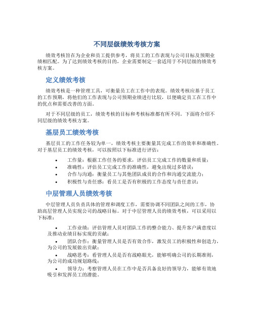 不同层级绩效考核方案