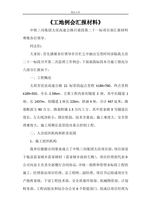 《工地例会汇报材料》