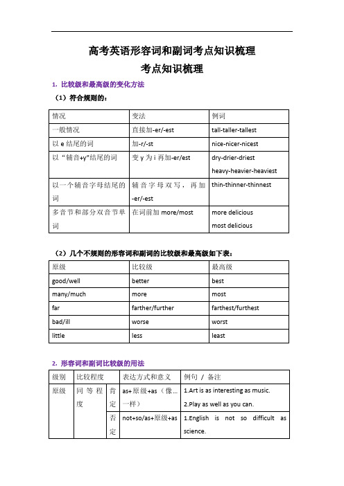 高考英语形容词和副词考点知识梳理