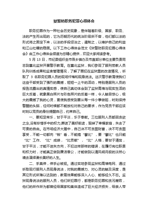 狱警防职务犯罪心得体会