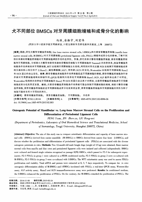 犬不同部位BMSCs对牙周膜细胞增殖和成骨分化的影响