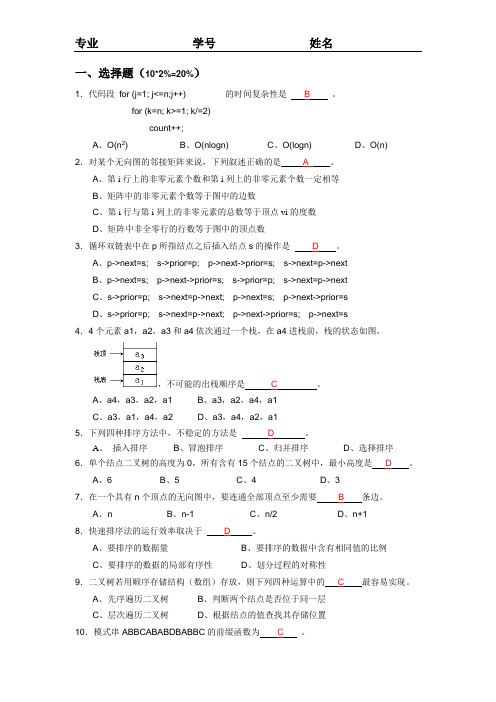 算法与数据结构试卷--福州大学