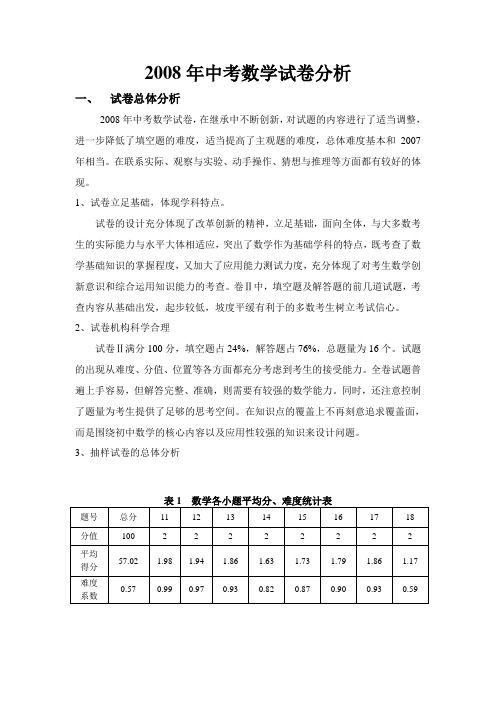 2008年中考数学试卷分析