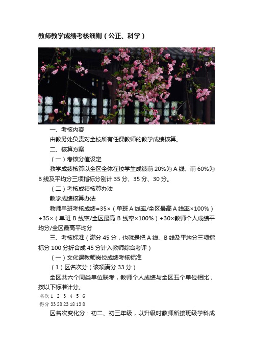 教师教学成绩考核细则（公正、科学）