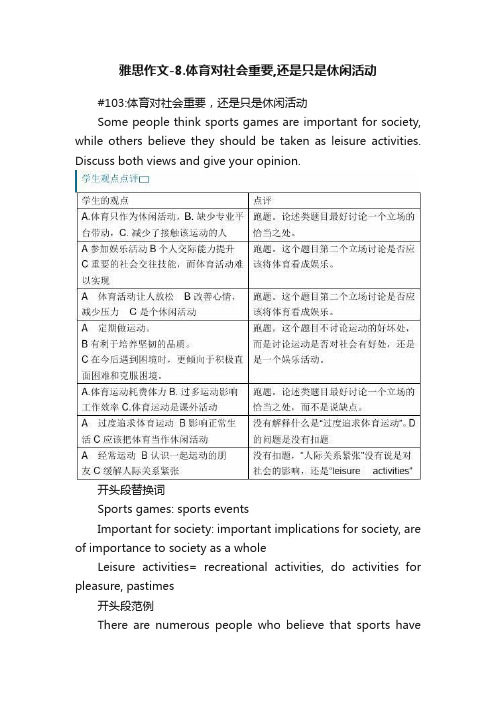 雅思作文-8.体育对社会重要,还是只是休闲活动