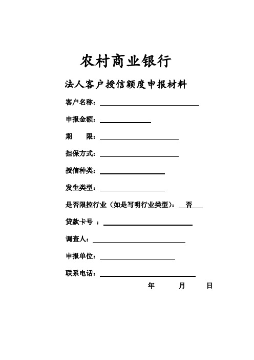 商业银行法人客户授信额度申报模板