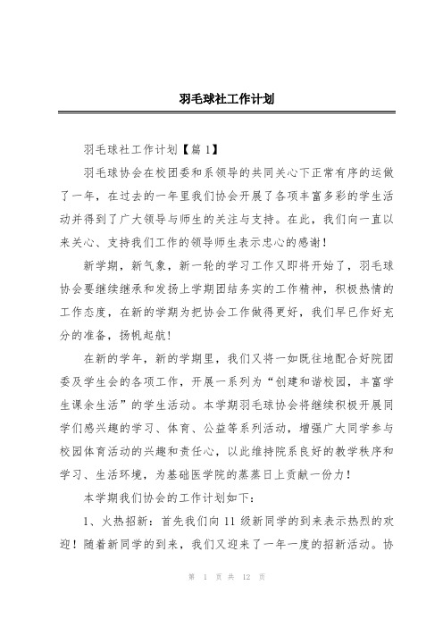 羽毛球社工作计划