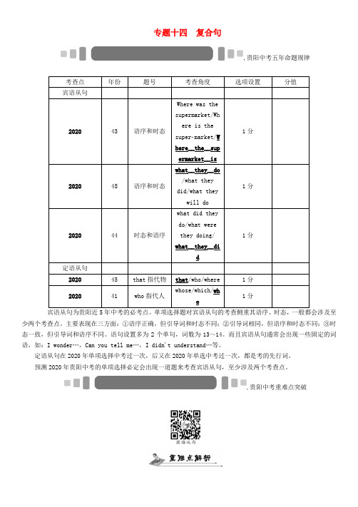 【中考命题研究】(贵阳)2020中考英语 语法专题突破 专题十四 复合句(无答案)