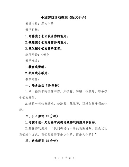 小班游戏活动教案《捉大个子》