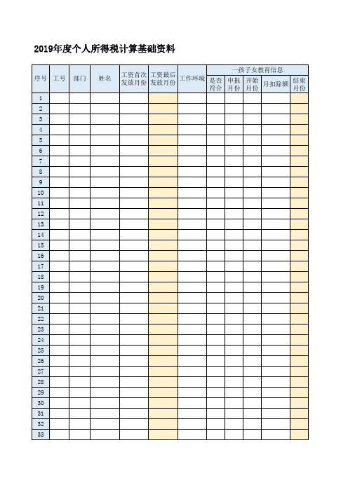 工资单及个税计算表(2019年)(仅供参考)