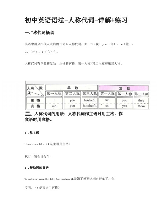 精初中英语语法-人称代词-详解+练习