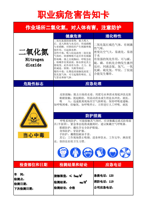 职业危害告知卡(二氧化氮)