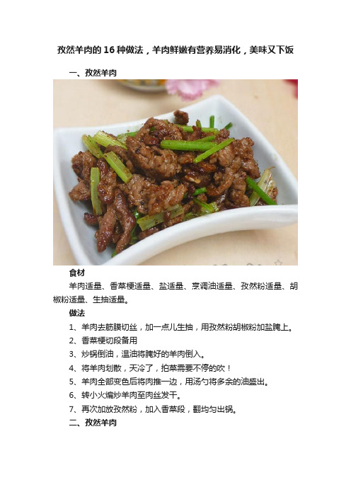 孜然羊肉的16种做法，羊肉鲜嫩有营养易消化，美味又下饭