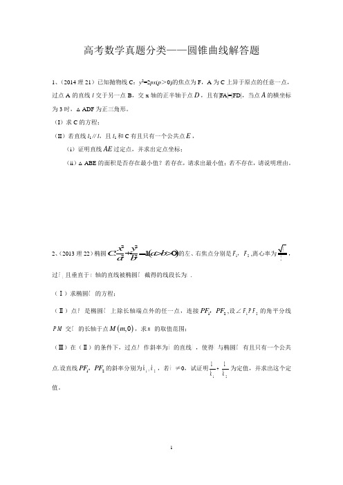 2009--2014年山东省高考数学真题分类--圆锥曲线解答题