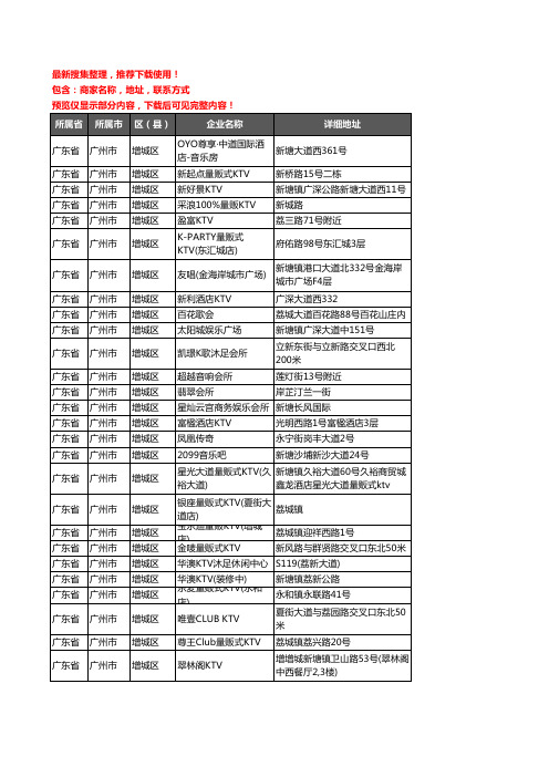 新版广东省广州市增城区KTV企业公司商家户名录单联系方式地址大全77家