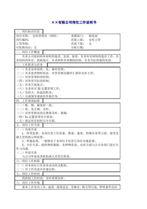 职务分析仓库管理员职位说明书