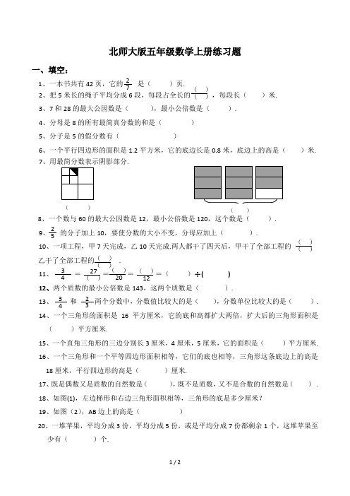 北师大版五年级数学上册练习题