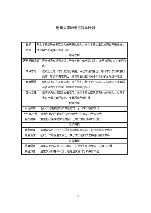 老年大学唱歌班教学计划