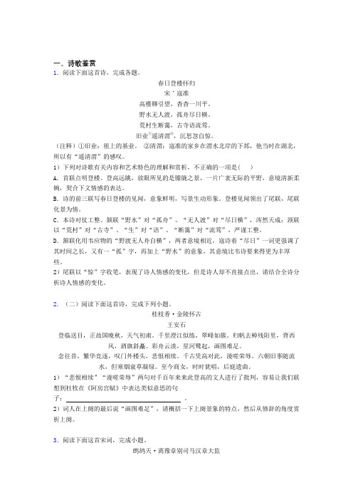 河南省郑州市高一上学期语文诗歌鉴赏题大全40题word含答案