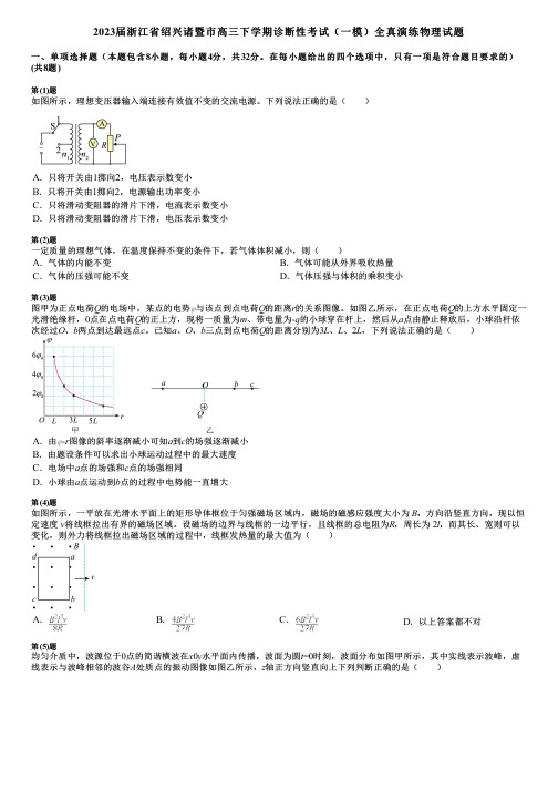 2023届浙江省绍兴诸暨市高三下学期诊断性考试(一模)全真演练物理试题