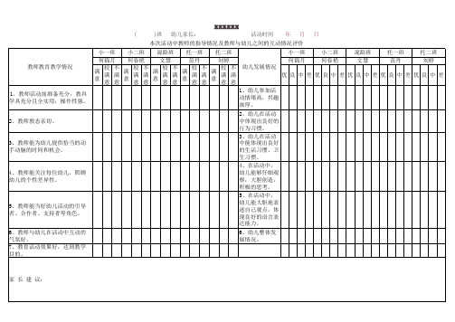 家长开放日活动反馈表