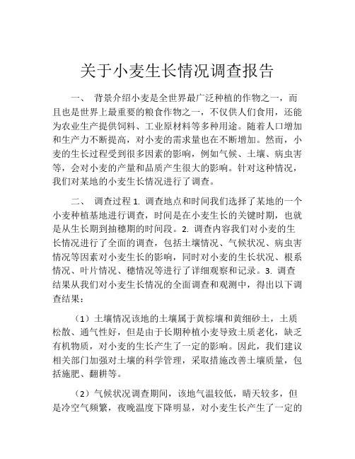 关于小麦生长情况调查报告