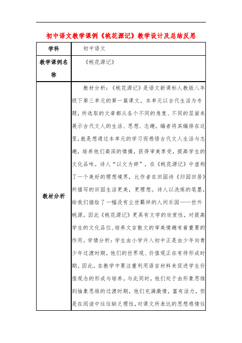 初中语文教学课例《桃花源记》课程思政核心素养教学设计及总结反思