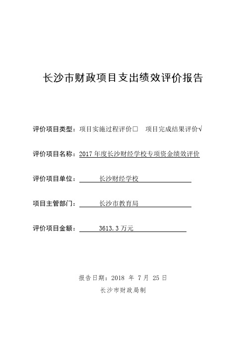 长沙市财政项目支出绩效评价报告