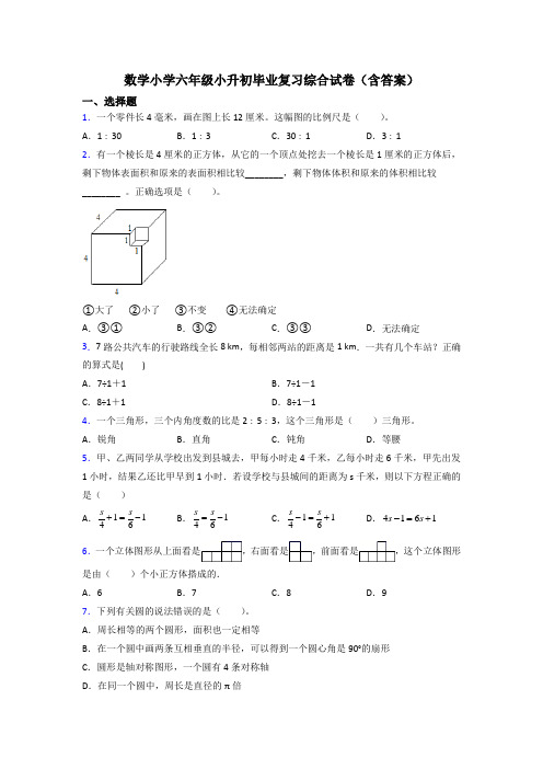 数学小学六年级小升初毕业复习综合试卷(含答案)