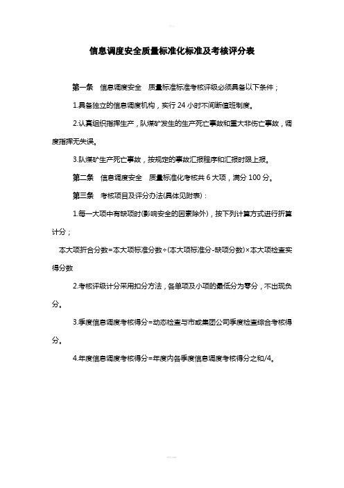 信息调度、应急救援安全质量标准化标准及考核评分表(最新版)(1)