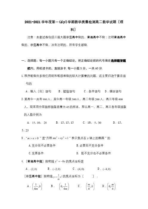 高二数学上学期期末考试 理 A 试题_1(共11页)