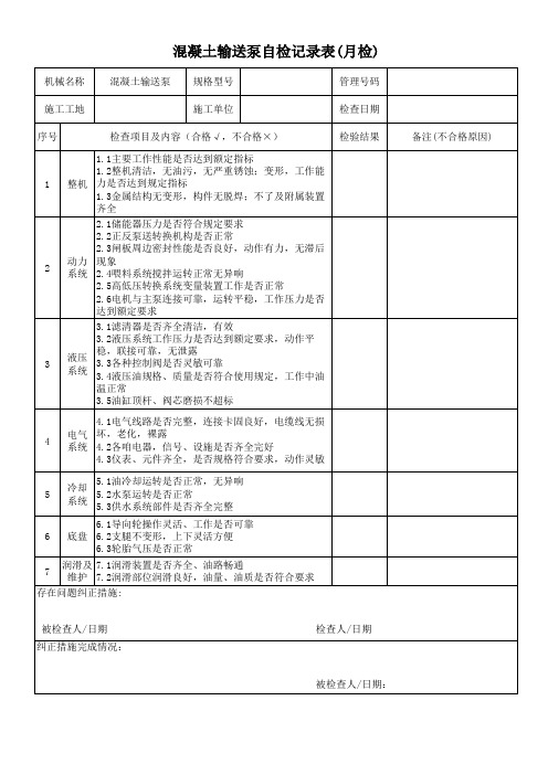 混凝土输送泵检查维护记录表