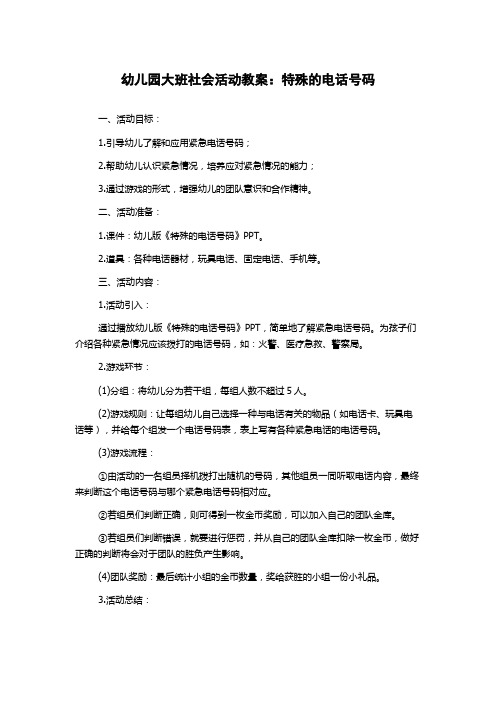 幼儿园大班社会活动教案：特殊的电话号码