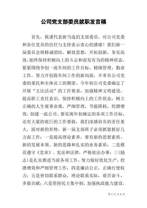 公司党支部委员就职发言稿