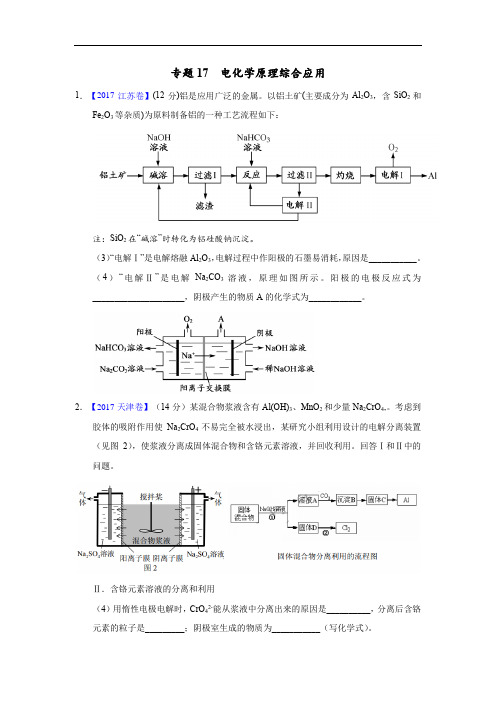 专题17 电化学原理综合应用—三年高考(2015-2017)化学真题分项版解析(原卷版)