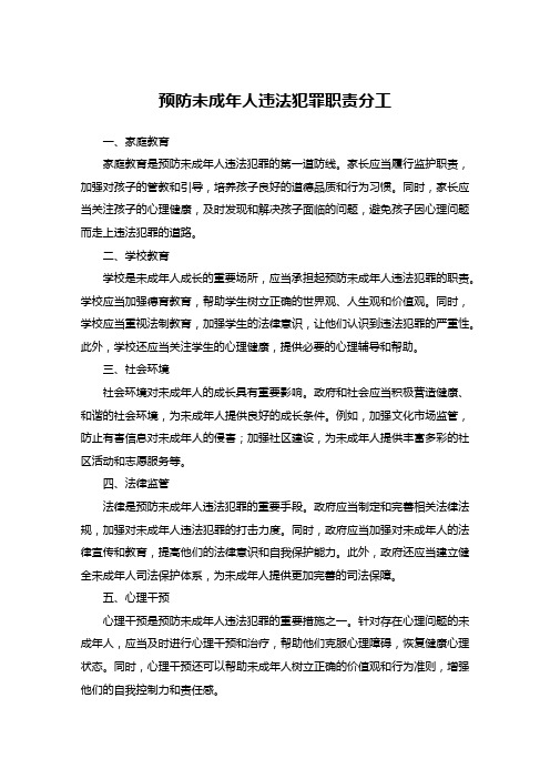 预防未成年人违法犯罪职责分工