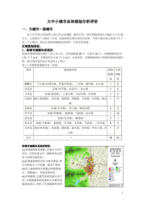 大中小城市总体规划分析评价