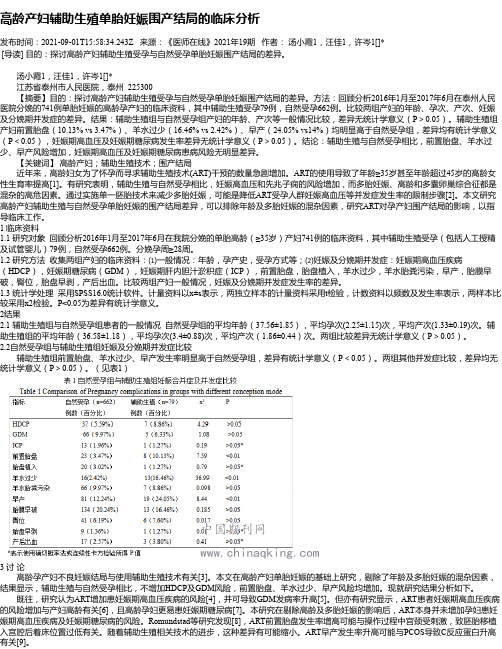 高龄产妇辅助生殖单胎妊娠围产结局的临床分析