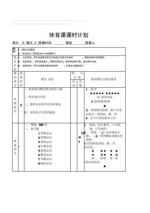 初中体育与健康八年级《测试立定跳远》表格式课时教学计划