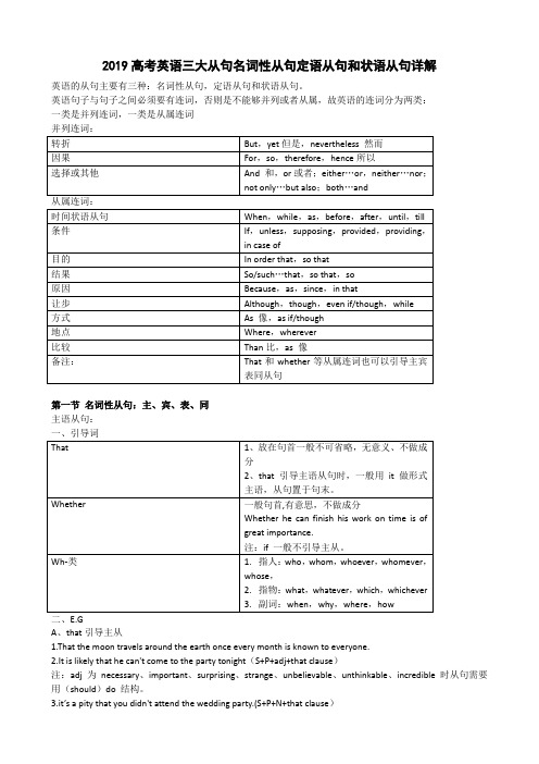 2019高考英语三大从句名词性从句定语从句和状语从句详解